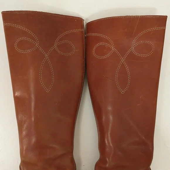 Vintage 70s Dexter Leather Boots 2.25 Chunky Leather Heels Dallas Chestnut sz7.5